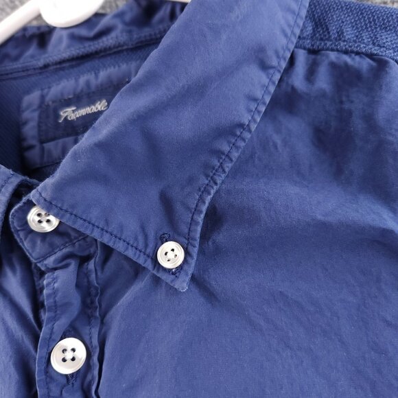 Faconnable Pique Knit Sleeves Back Pocket Mesh XL Button-Down Blue Pocket French - Picture 7 of 16